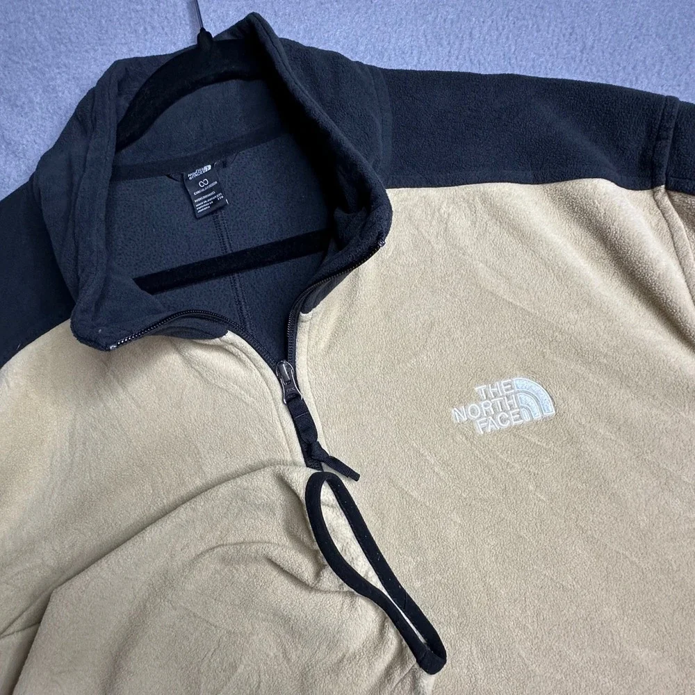 The North Face Polartec Fleece Jacket XXL Tan Black‎ Full Zip Circular Design